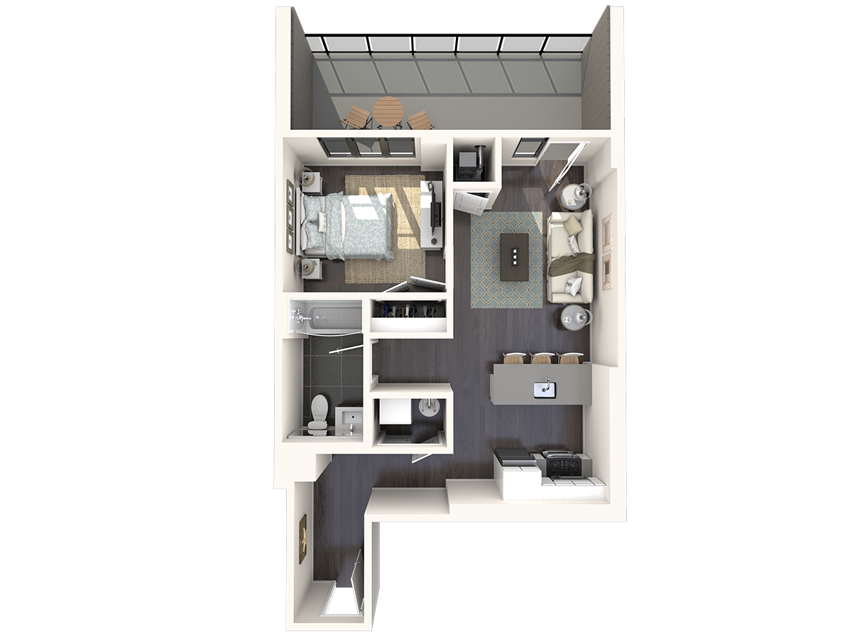 Floor plan for 1 bed, 1 bath, 624 sqft